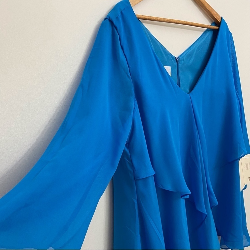 LT Lanting Bride Blue Chiffon Plus  XXL Asymmetric Blouse Resort Poolside Chic - Picture 5 of 16